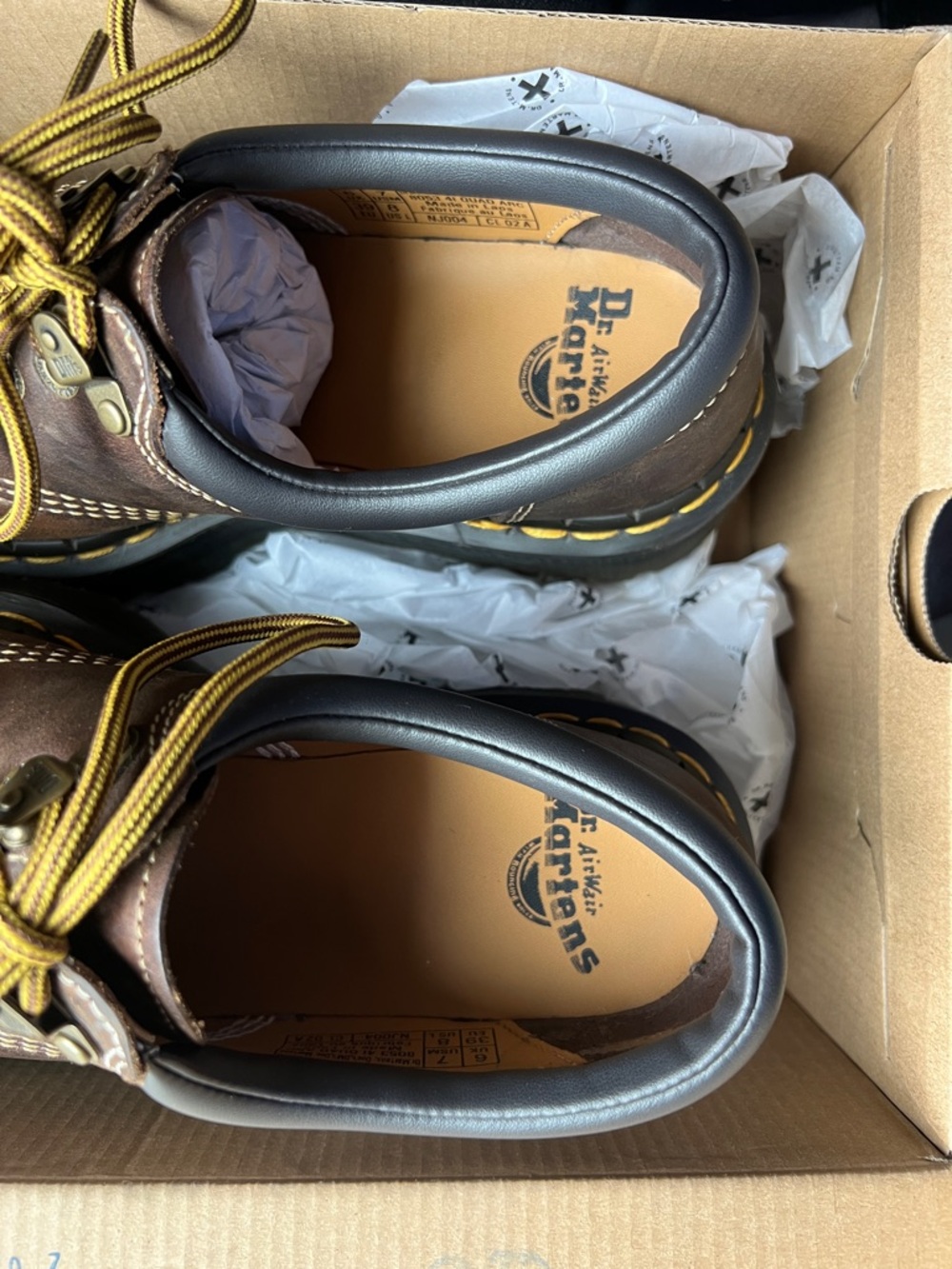 Dr. Martens Brown Leather Crazy Horse Shoes with Yellow Stitching - Picture 3 of 4